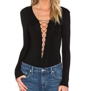 T by Alexander Wang lace up plunge neck bodysuit.